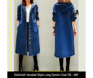 Kishmish Hooded Style Long Denim Coat DS - 987 Kishmish Hooded Style Long Denim Coat DS - 987